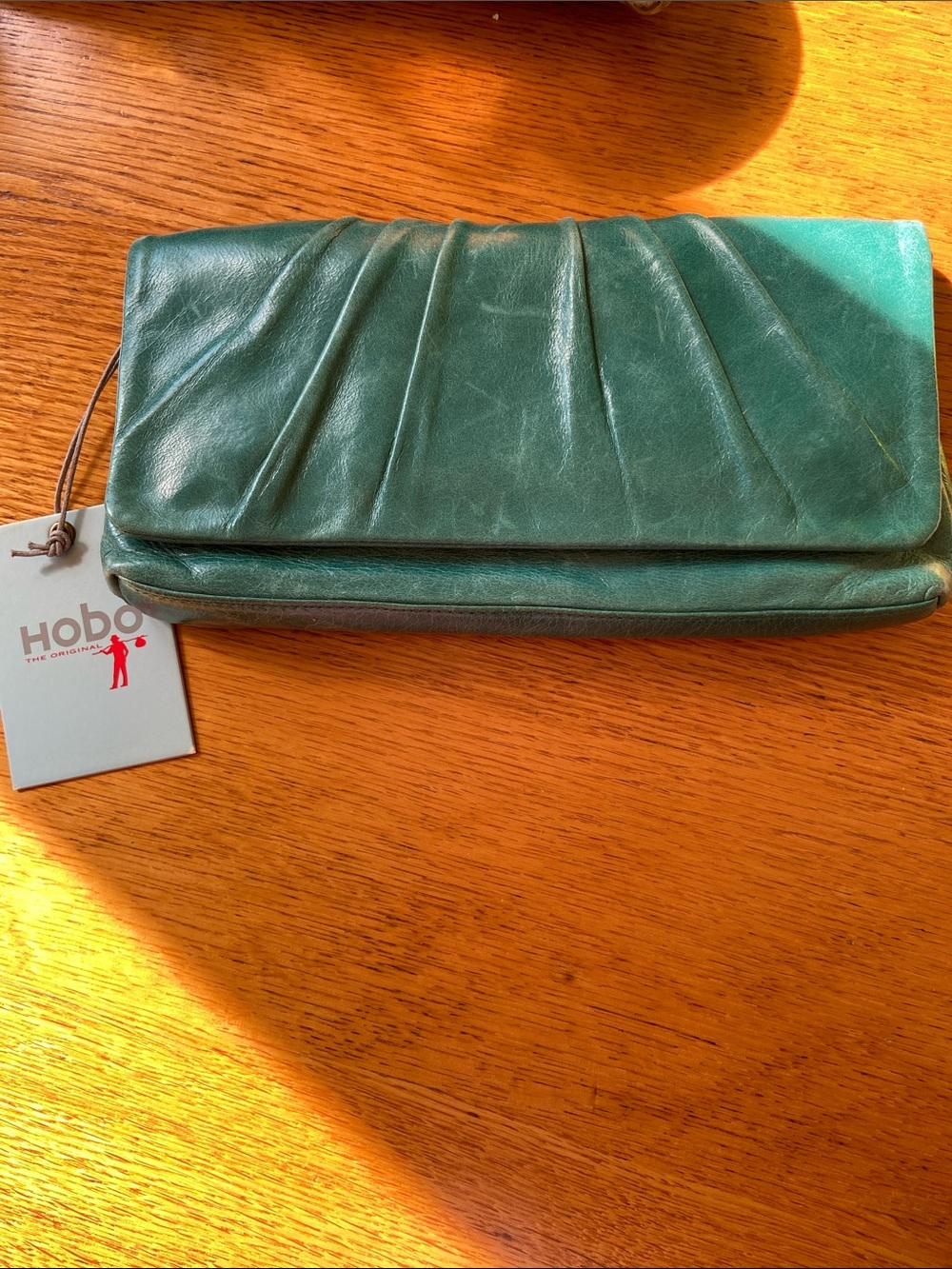 HOBO Teal Distressed Leather Pleated Fold-Over Clutch - NWT & Dustbag